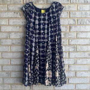 Maeve Sleeveless Abstract/Floral Laced Up Back Swing Dress Women's Size L